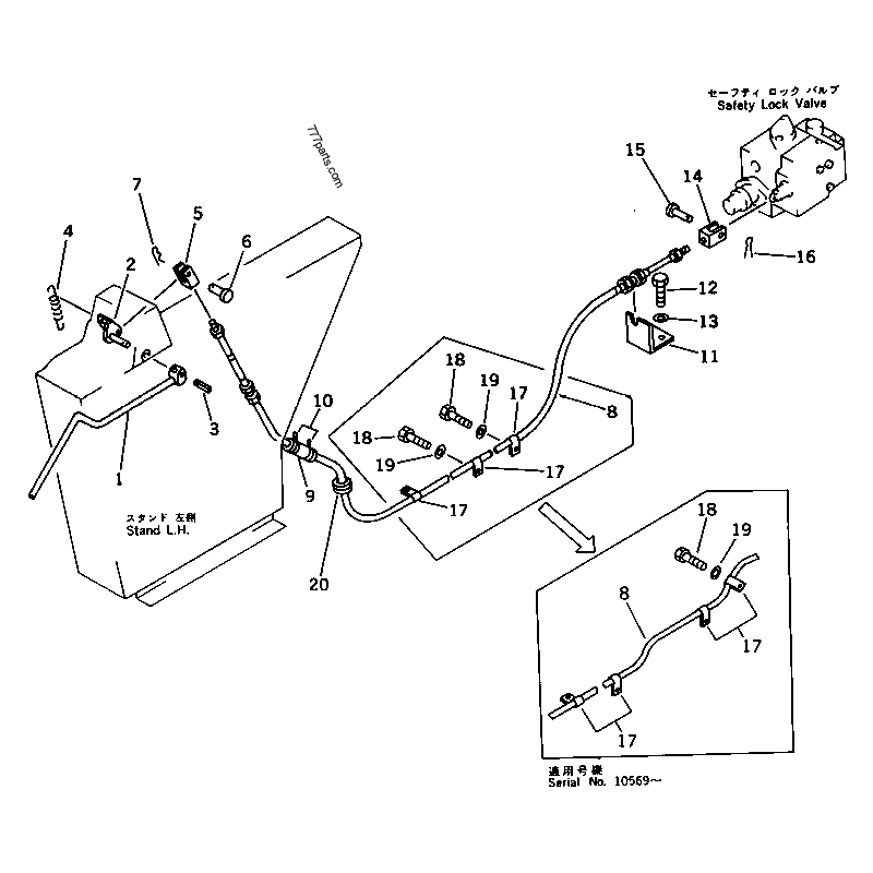 209-43-51230 трос керування блокуванням безпеки KOMATSU PC650, PC650SE, PC710, PC710SE